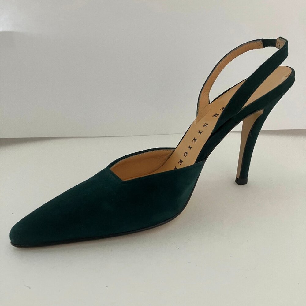Women's Designer Shoes - Walter Steiger Green Suede High Heel - Size 8